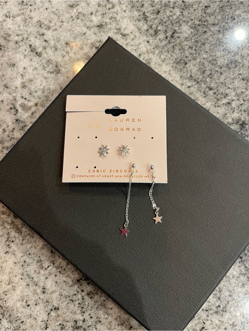 LC Lauren Conrad Silver Star Drop and Stud Earring Set